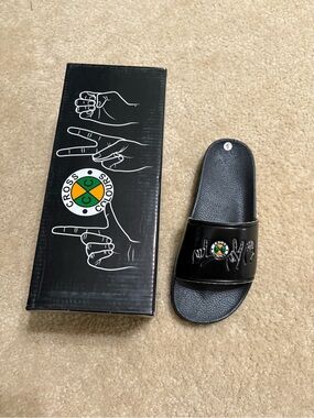 Size 9 - Cross Colour Love Sign Language Slides Sandals Black